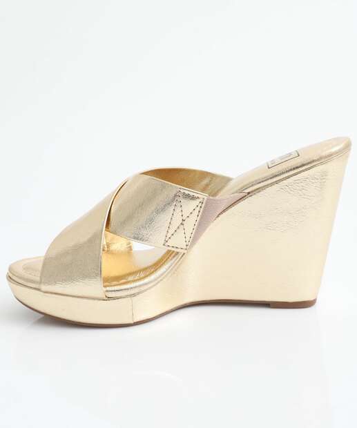Tamanco Feminino Salto Plataforma Moleca Dourado