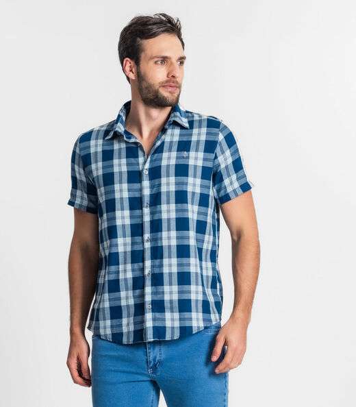 Image_Camisa Masculina Xadrez Diametro Azul