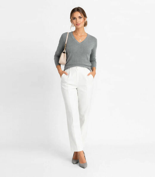 Suéter Feminino Gola V em Tricot Rovitex Cinza