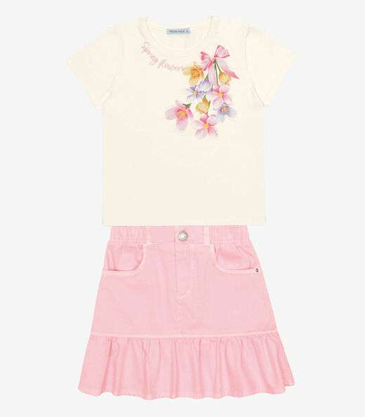 Conjunto Blusa Com Saia Feminina Trick Nick Bege