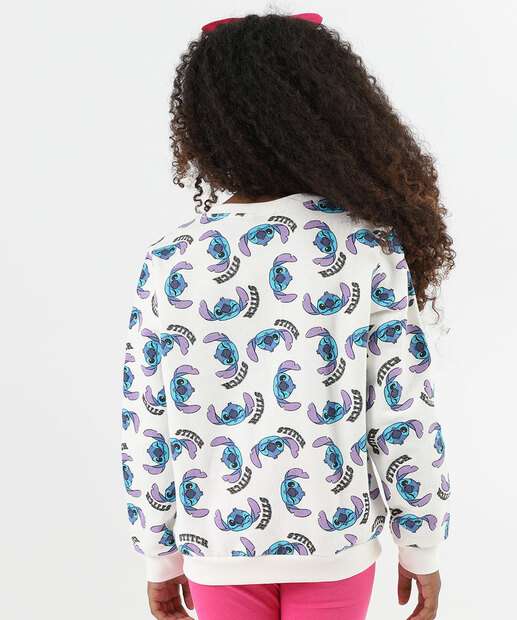 Blusão Infantil Moletom Stitch Tam 4 a 10 Off White