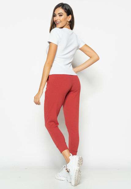 Blusa  Básica Manga Curta Malha Canelada Branco