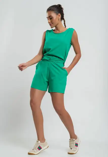 Regata Alça Larga Viscolinho Verde Salvatore Fashion