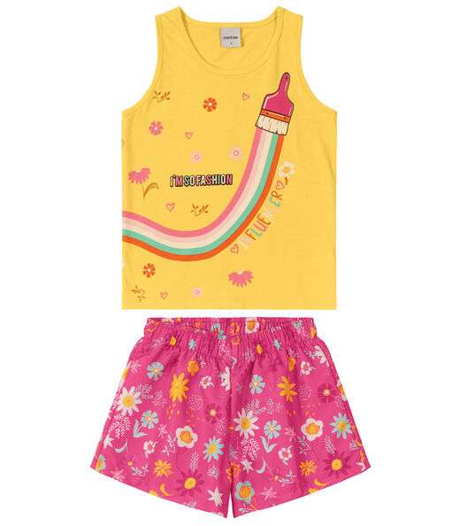 Conjunto Infantil Feminino Floral Rovitex Amarelo