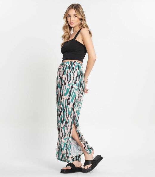 Conjunto Feminino Cropped e Calça Estampada Select Preto