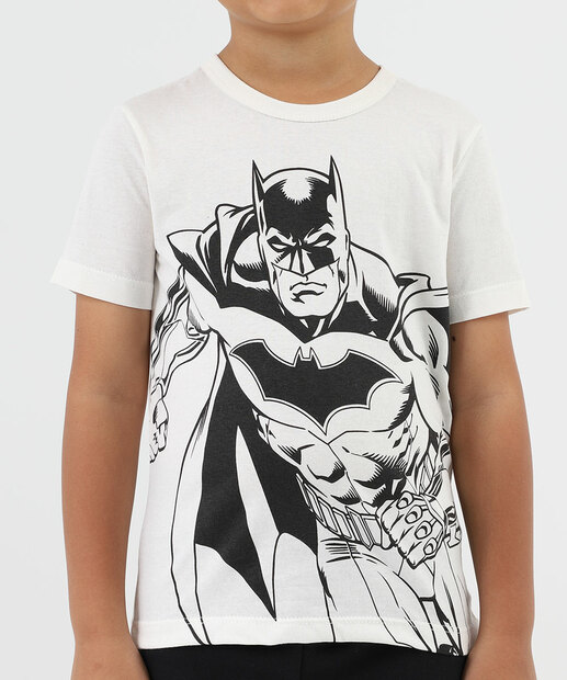 Conjunto Infantil Batman Manga Curta Tam 4 a 10 Off White