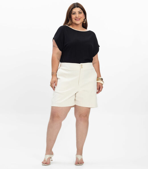 Blusa Manga Curta Feminina Plus Size Secret Glam Marrom