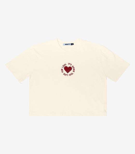 T-shirt Meia Malha Bordada Minty Bege