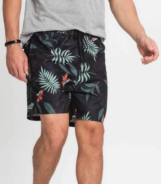 Bermuda Masculina Microfibra Estampada Rovitex Preto