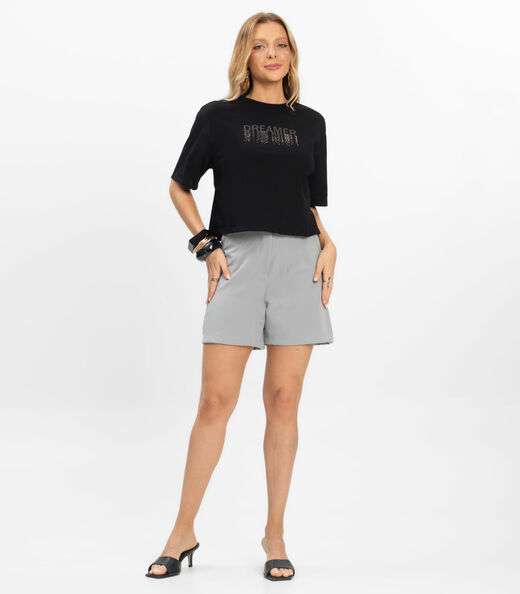 T- Shirt Feminina Meia Malha Rovitex Preto