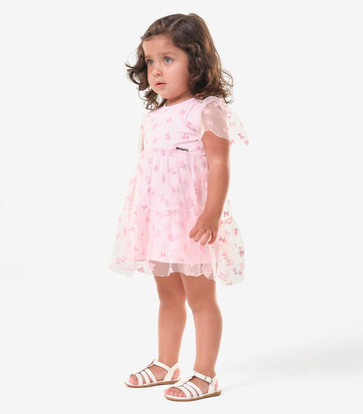 Vestido Feminino Infantil Com Tule Trick Nick Rosa