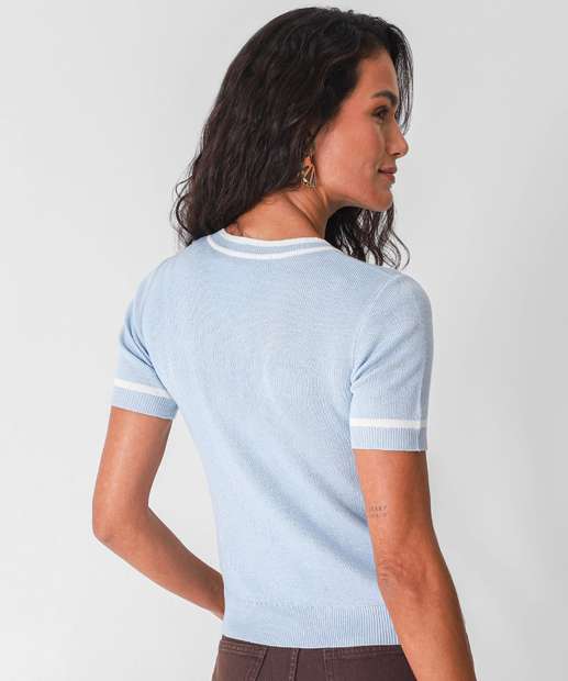 Blusa Feminina Manga Curta Tricô Marisa Azul