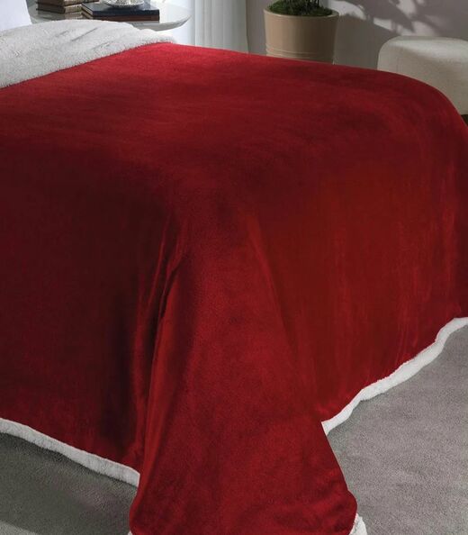 Cobertor Sherpa Dupla Face Queen Lar E Lazer Vermelho