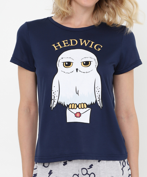 Pijama Manga curta Estampa Harry Potter Azul