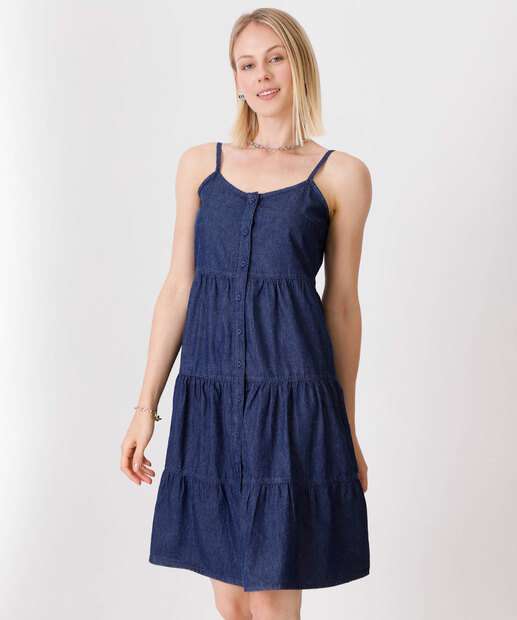 Image_Vestido Feminino Jeans Botões Alças Finas Marisa
