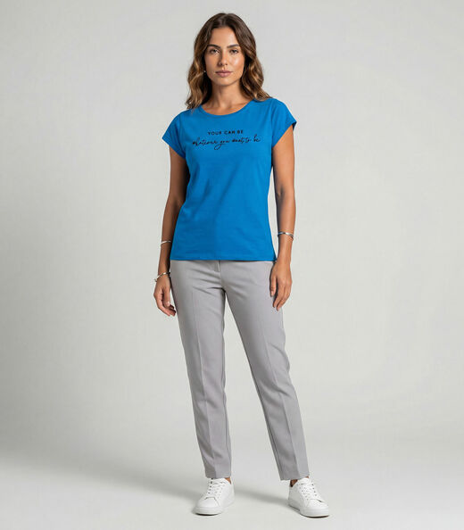 Blusa Feminina Meia Malha Com Estampa Infinita Cor Azul