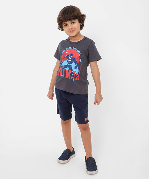Camiseta Infantil Manga Curta Batman Tam 4 a 10 Cinza