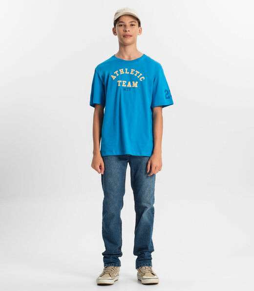 Camiseta Juvenil Masculina Em Meia Malha Minty Azul