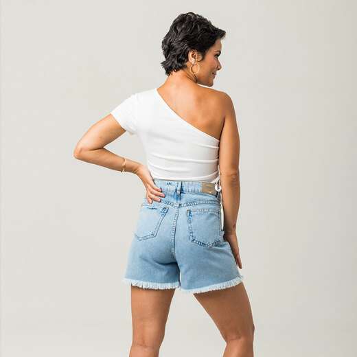 Shorts Jeans Barra Desfiada Feminino Disparate