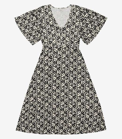 Vestido Estampado Feminino Midi Preto