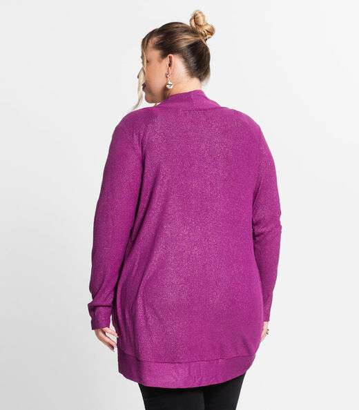 Cardigan Plus Size Em Ribana Canelada Secret Glam Roxo