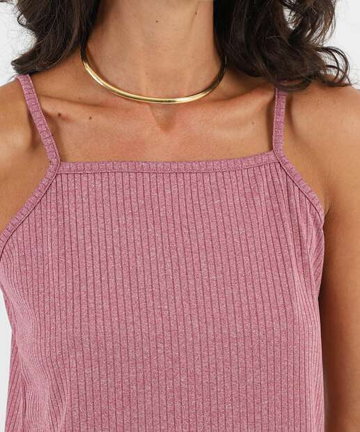 Blusa Regata Feminina Canelada Alongada Marisa Roxo