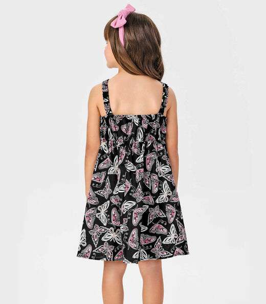 Vestido Menina Popeline Borboletas Trick Nick Preto