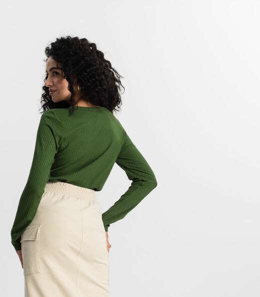 Blusa Manga Longa Canelada Rovitex Verde