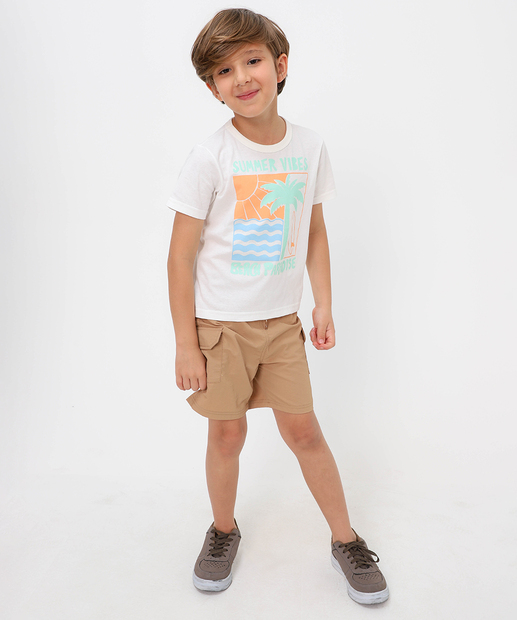 Camiseta Infantil Manga Curta Estampada MR Tam 4 a 10 Off White