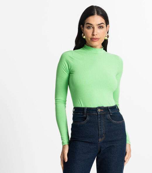 Blusa Manga Longa Feminina Canelada Select Verde
