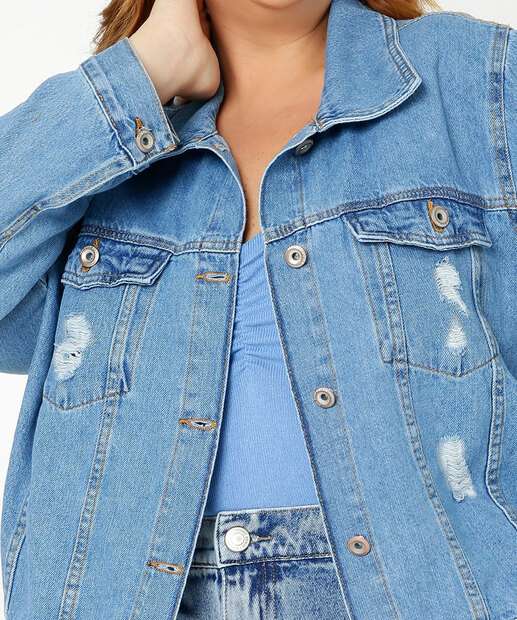 Jaqueta Plus Size Feminina Jeans Destroyed Marisa