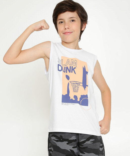 Regata Juvenil Estampa Basquete MR Tam 10 a 16