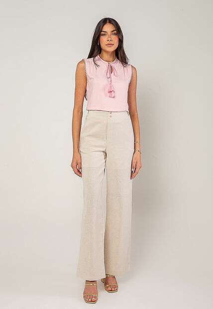 Regata Alfaiataria Com Amarração E Detalhe de Pompons Rosa Salvatore