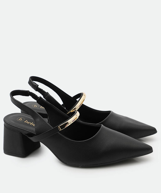 Scarpin Feminino Slingback Salto Grosso Bebecê Preto
