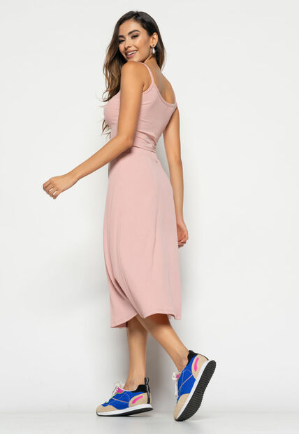 Cropped  Alça Fina Canelado Rosa Claro Salvatore Fashion