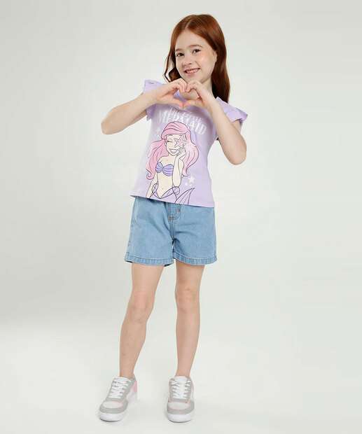 Blusa Infantil Manga Curta Ariel Disney Tam 4 a 10