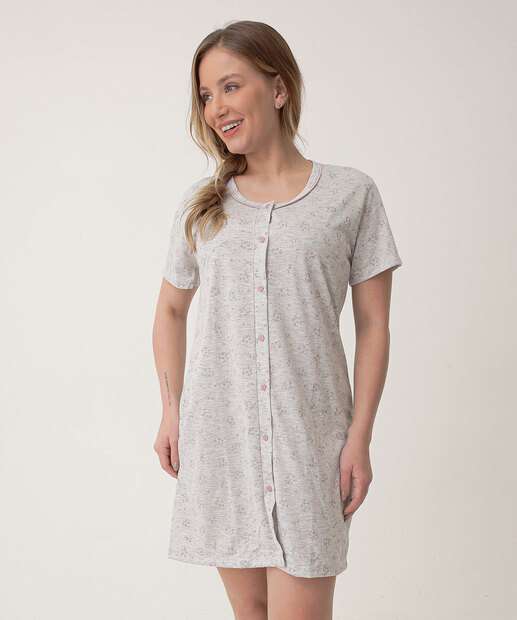 Camisola Mescla Botões Flores Marisa Cinza