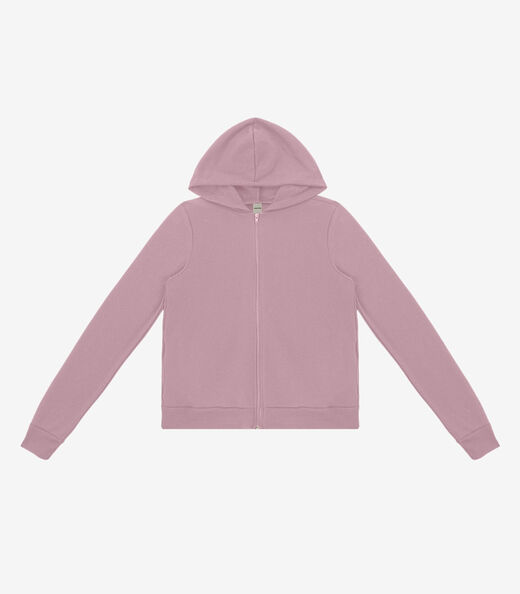 Jaqueta Peluciada com Capuz em Moletom Rovitex Rosa