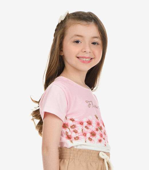 Conjunto Blusa com Shorts Meia Malha Rovi Kids Rosa