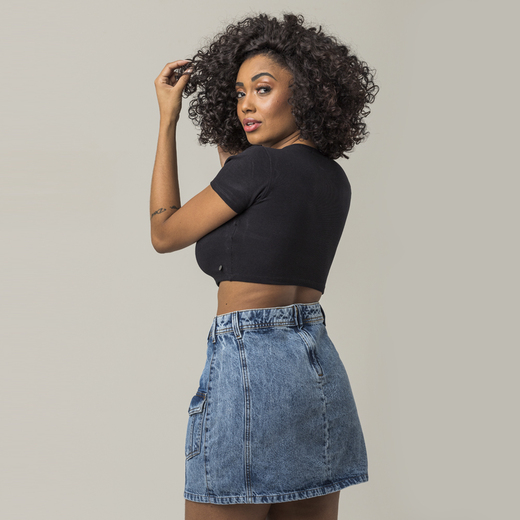 Saia Assimétrica Feminina Jeans Curta Casual Zune
