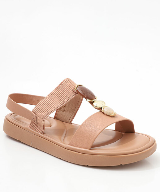 Image_Sandália Feminina Rasteira Pedras Sintéticas Modare Bege