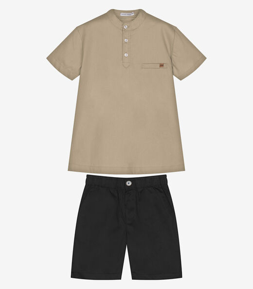 Conjunto Infantil Camisa Com Bermuda Trick Nick Bege