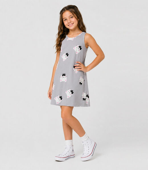 Vestido Infantil Feminino Estampado Select Cinza