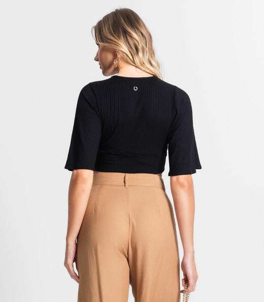 Blusa De Ribana Canelada Feminina Endless Preto