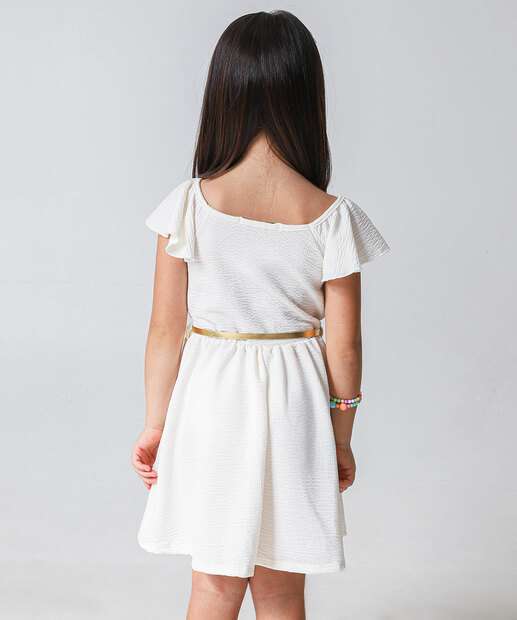 Vestido Infantil Textura Cinto Marisa Tam 4 a 10 Off White