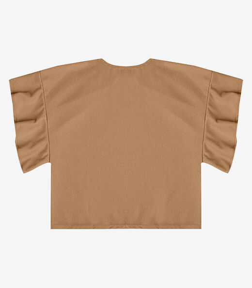 Blusa Feminina Com Manga Franzida Infinita Cor Bege
