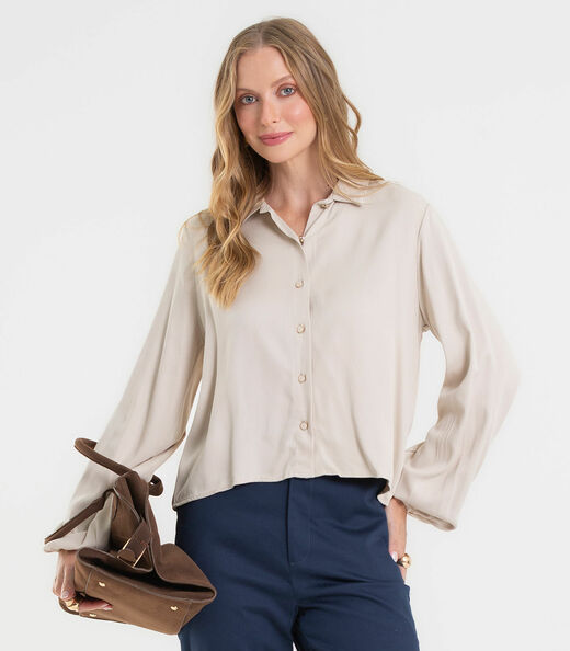 Camisa Manga Longa Feminina Em Viscose Rovitex Bege