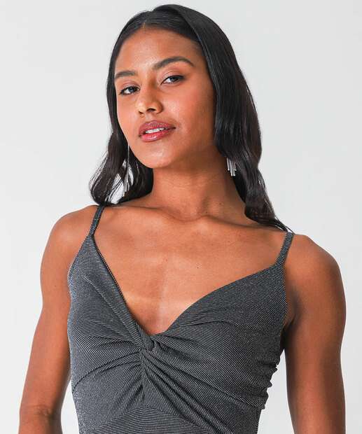 Vestido Midi Feminino Brilho Lurex Marisa Preto