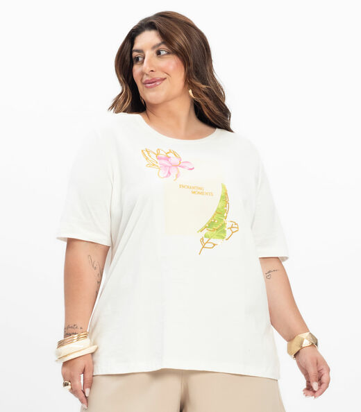 Camiseta Feminina Plus Size Secret Glam Bege