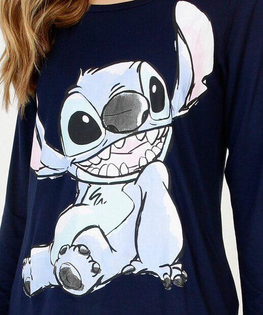 Pijama Feminino Listrado Stitch Manga Longa Disney
